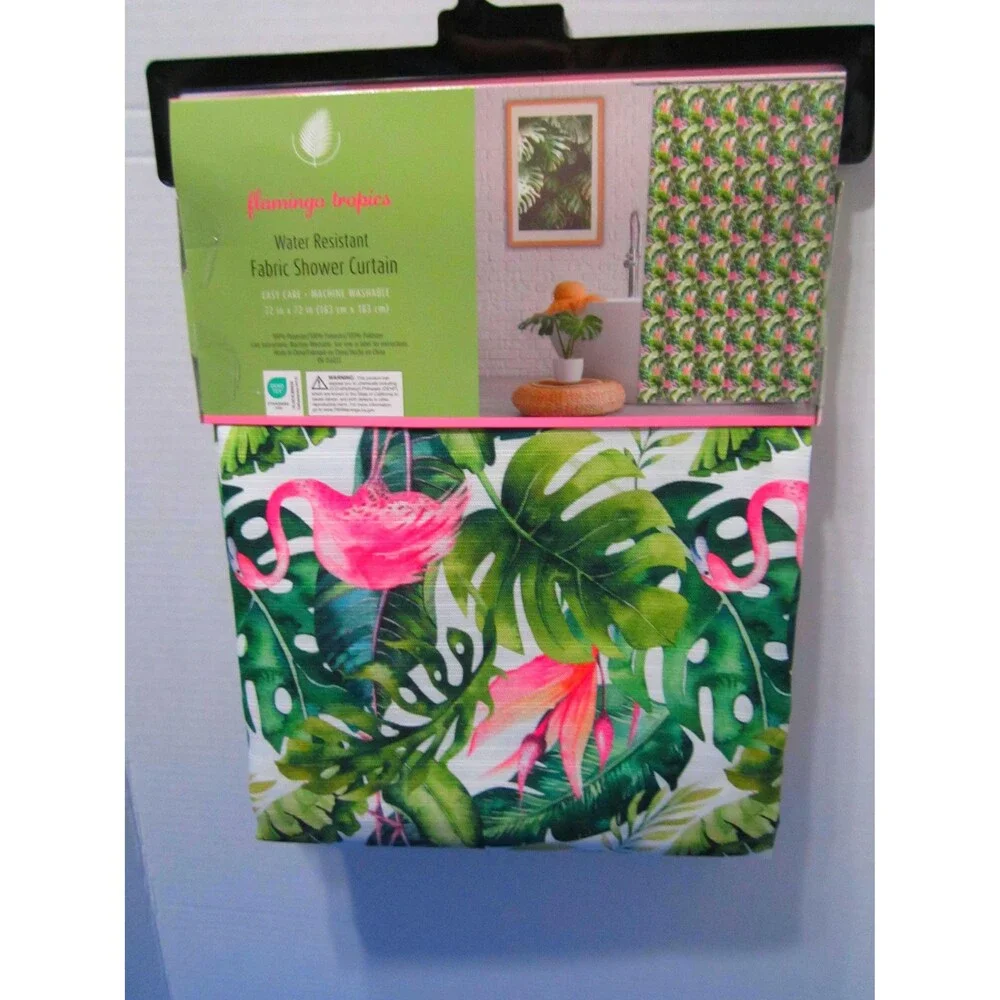 NEW Tropical Flamingo Shower Curtain Florida Fabric Island Hawaii